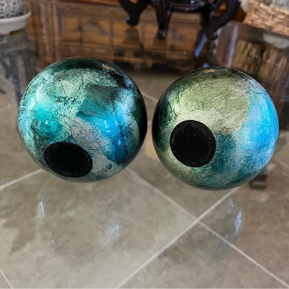 Decorative Spheres turquoise aqua blue green balls set of 2 - Picture 3 of 5